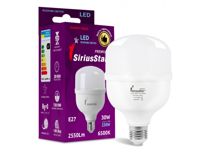 LED лампа Sirius 1-LS-3002 Т100-30W-6500K-E27 модель