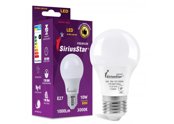LED лампа Sirius 1-LS-3101 А60 10W-3000K-E27 модель