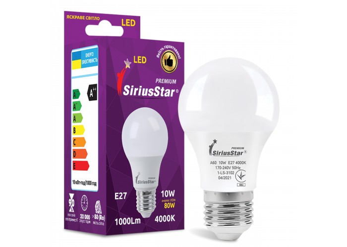 LED лампа Sirius 1-LD-3102 А60 10W-4000K-E27 модель