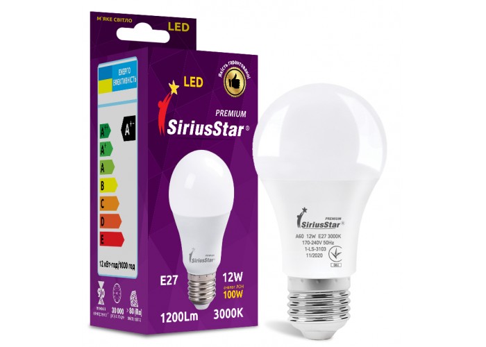 LED лампа Sirius 1-LS-3103 А60 12W-3000K-E27 модель