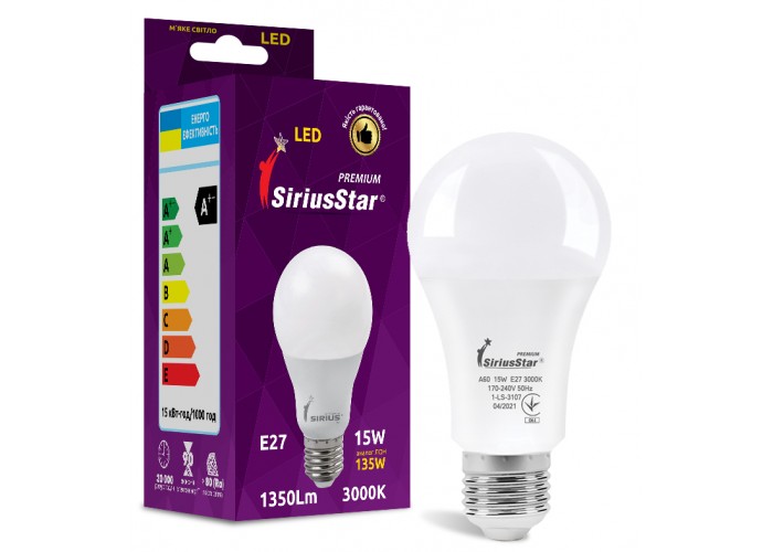 LED лампа Sirius 1-LS-3107 А65 15W-3000K-E27 модель