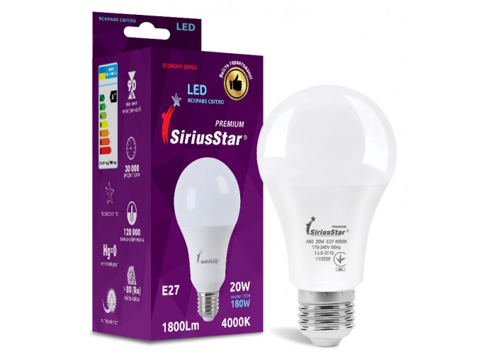 LED лампа Sirius 1-LS-3110 А80 20W-4000K-E27 модель