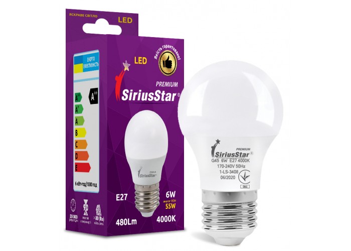 LED лампа Sirius 1-LS - 3408 G45 6W-4000K-E27 модель
