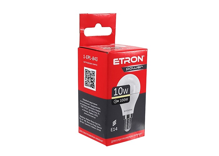 Лампа світлодіодна ETRON Power Light 1-EPL-843 G45 10W 3000K 220V E14 модель
