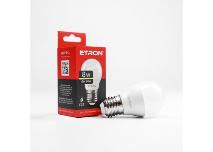 Лампа світлодіодна ETRON Power Light 1-ELP-041 G45 8W 3000K 220V E27 модель