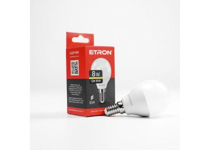Лампа світлодіодна ETRON Power Light 1-ELP-043 G45 8W 3000K 220V E14 модель