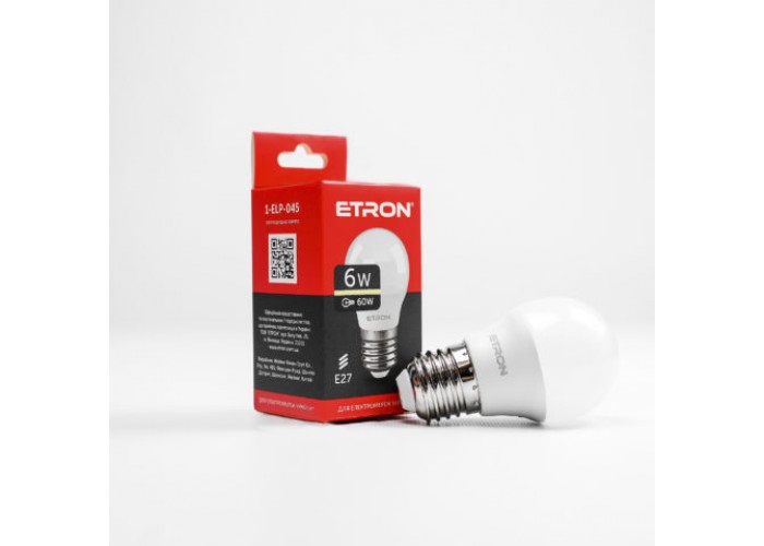 Лампа світлодіодна ETRON Power Light 1-ELP-045 G45 6W 3000K 220V E27 модель