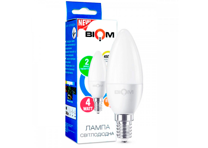 Світлодіодна лампа BIOM BT-550 C37 4W E14 4500K (Свічка) модель