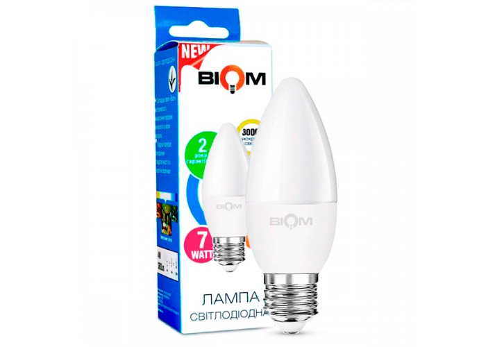 Світлодіодна лампа BIOM BT-567 C37 7W E27 3000K (Свічка) модель